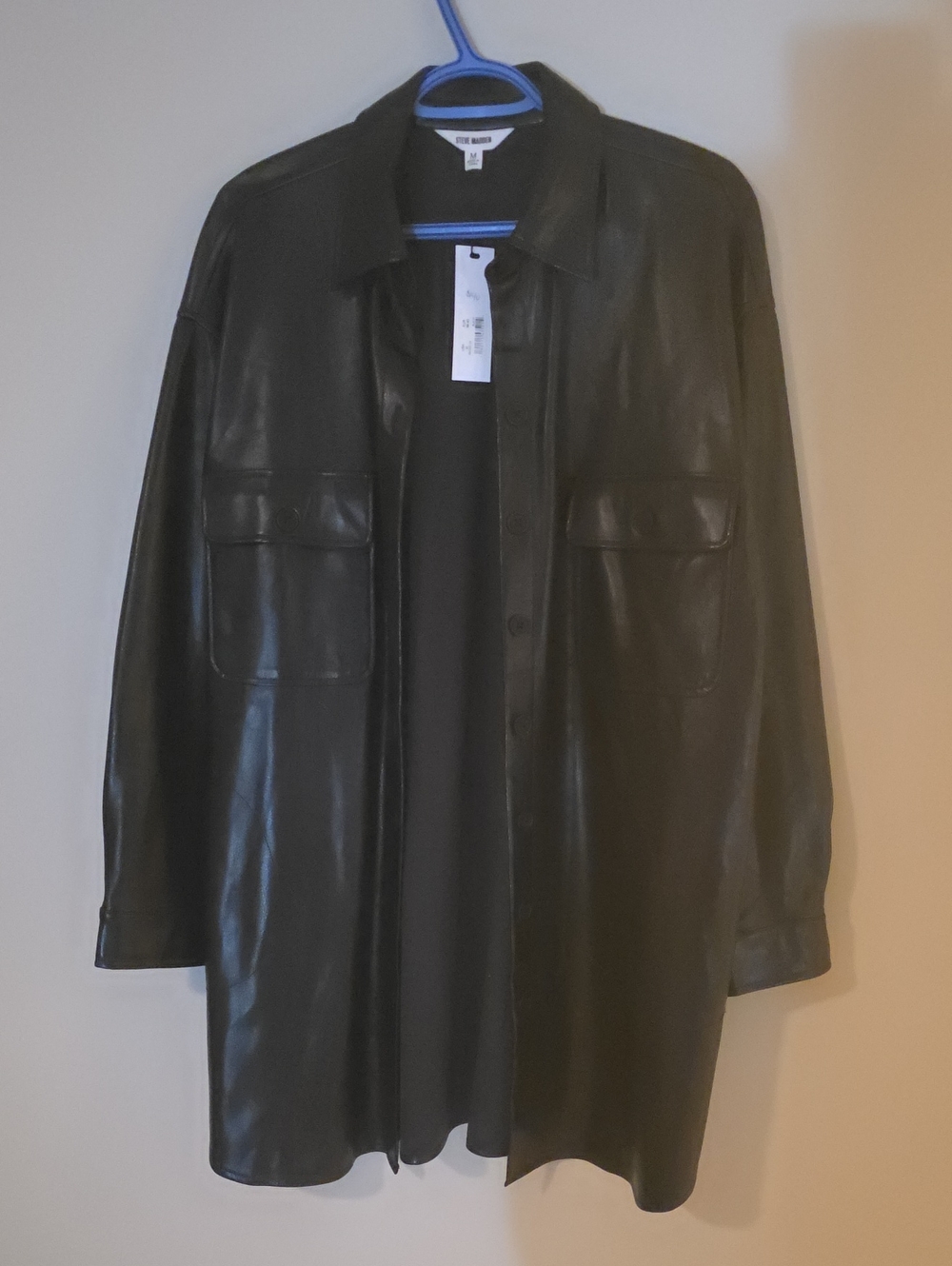 Steve Madden Black Faux Leather Button Overshirt Jacket Size Medium